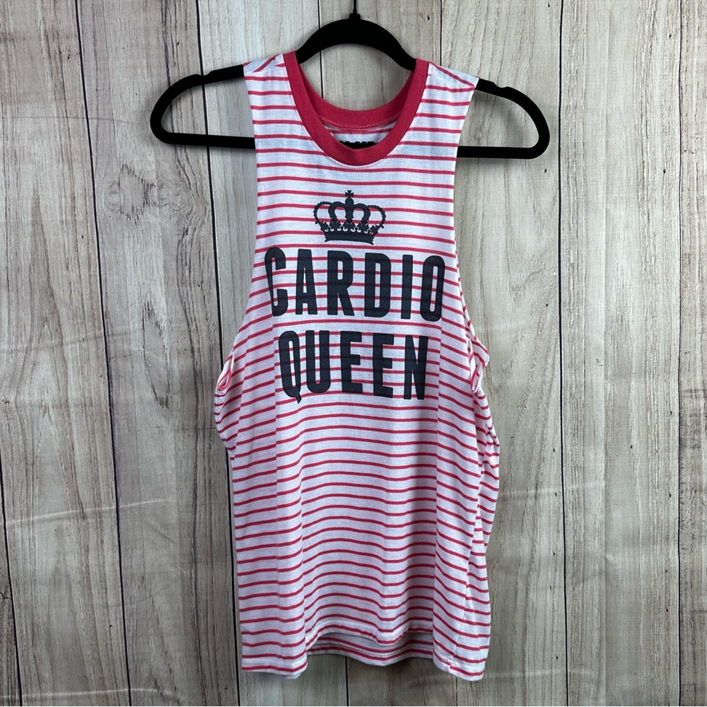 Cardio Queen Chin Up Apparel Coral and White Striped Tank